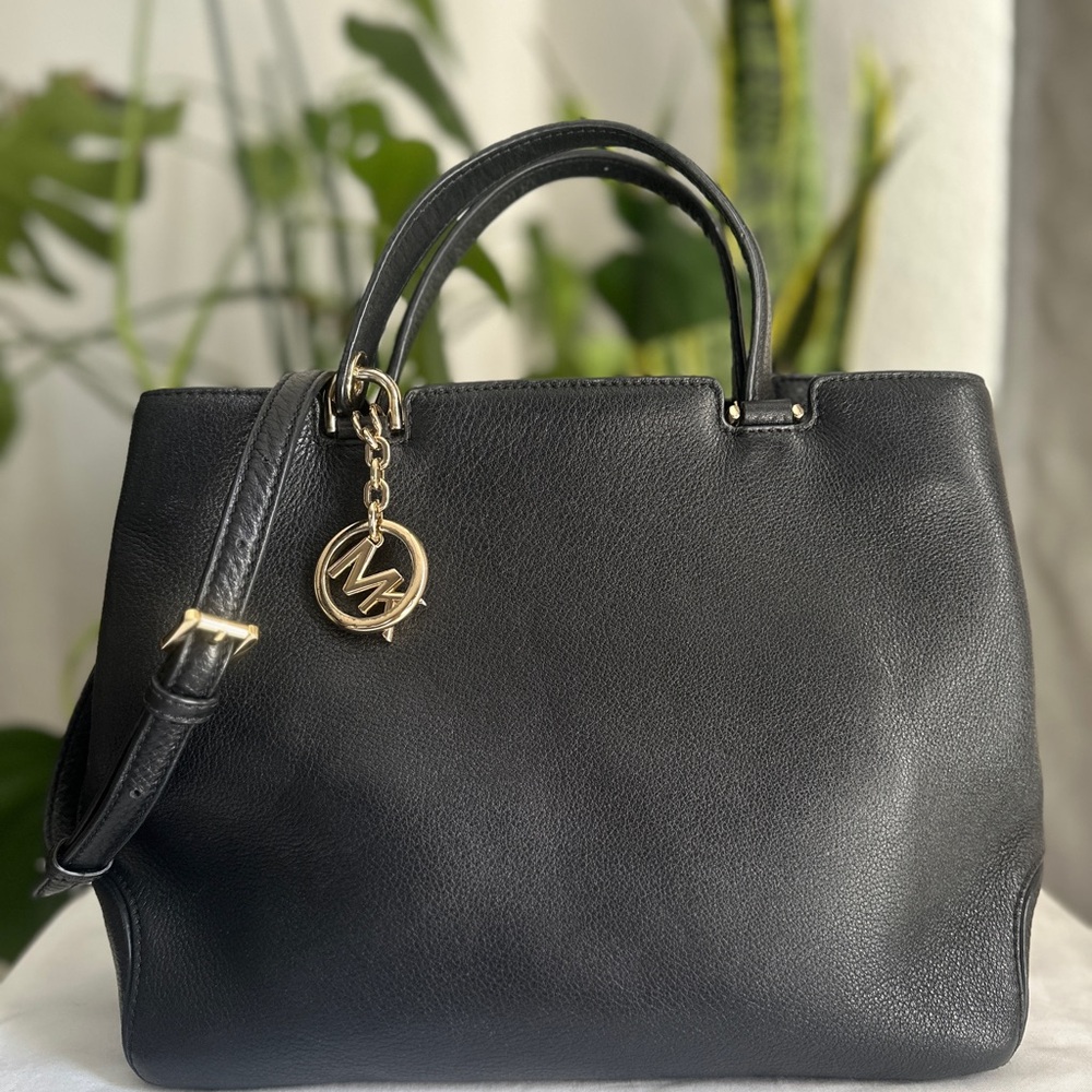 Black Leather Satchel with Gold Hardware